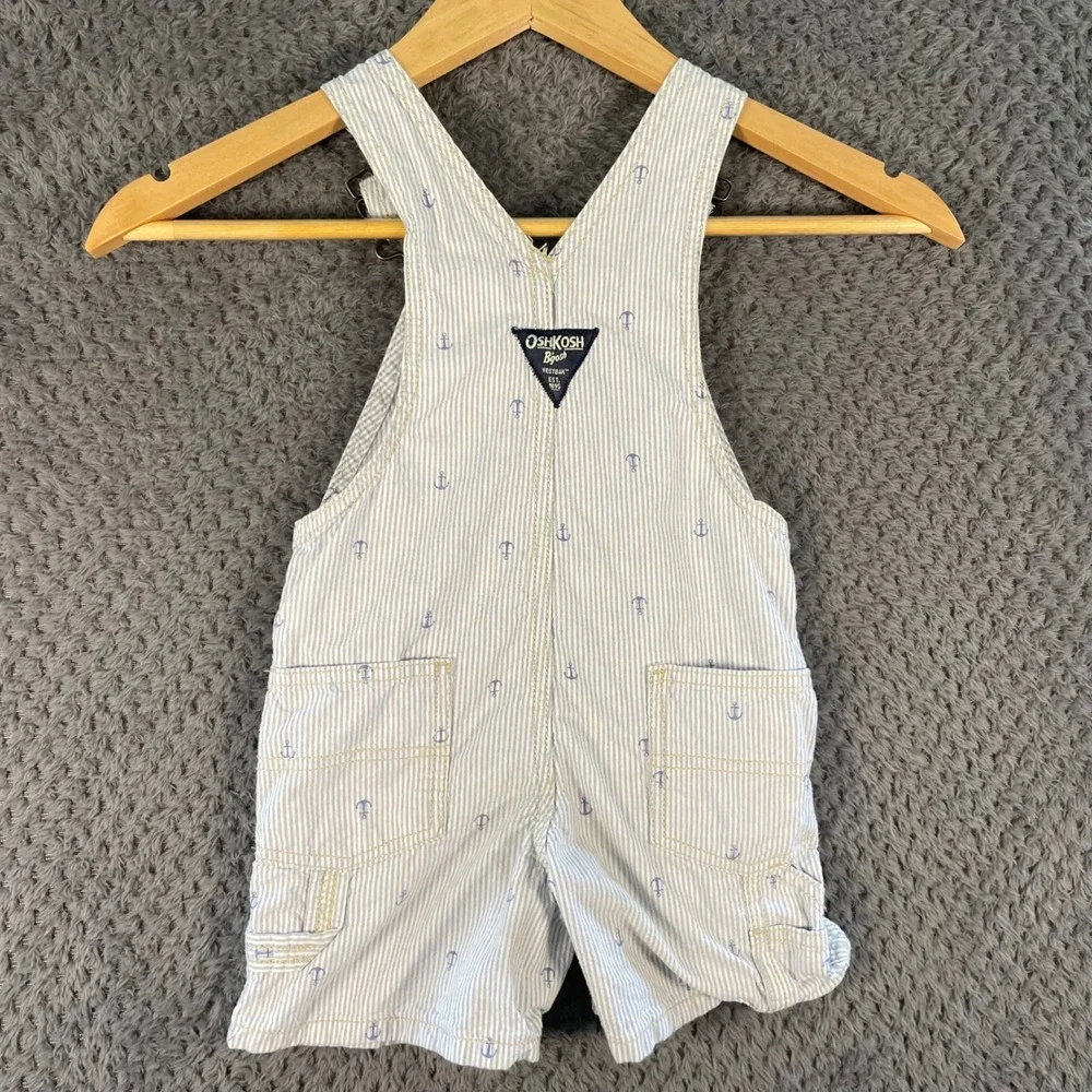 OshKosh B'Gosh Toddler Anchor Shortalls‎ Size 2T Striped Nautical Preppy